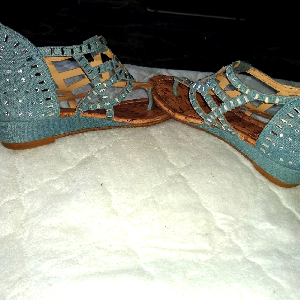 Ladies casual/ dressy light blue wedge sandal